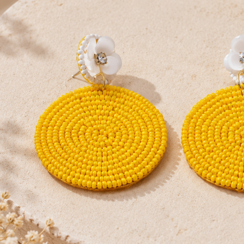 Sunshine Bloom Yellow Beaded Statement Earrings