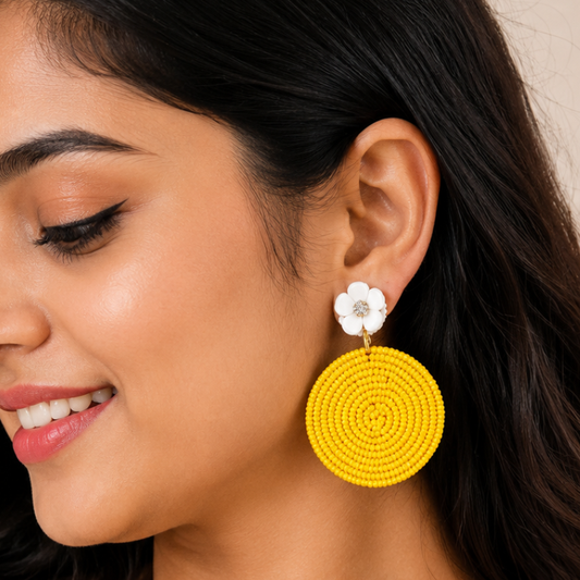 Sunshine Bloom Yellow Beaded Statement Earrings