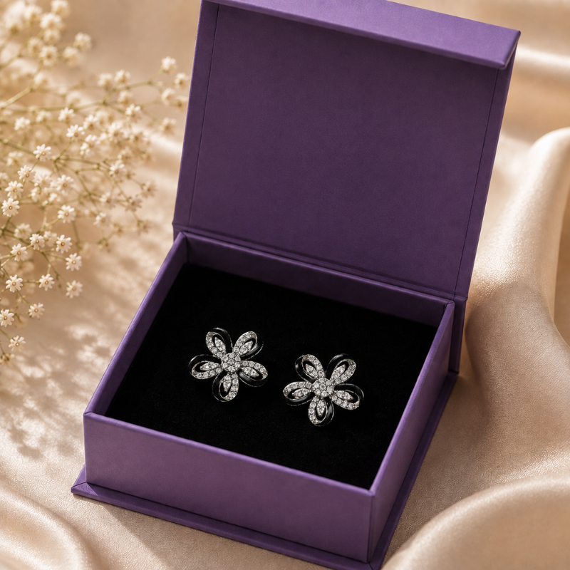 Midnight Bloom Sterling Silver Stud Earrings