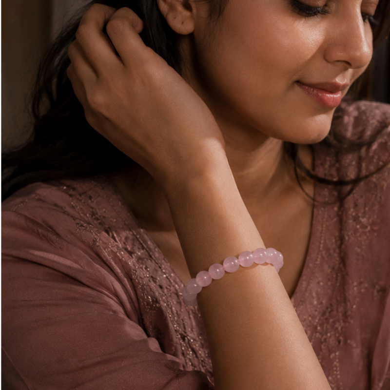 Moon-Energised RIAS Bloom – Rose Quartz Bracelet of Self-Love & Healing