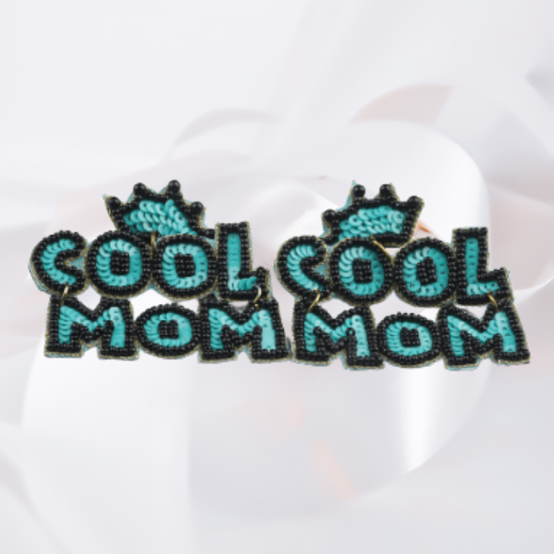 COOL MOM Statement Earrings – Black/Teal