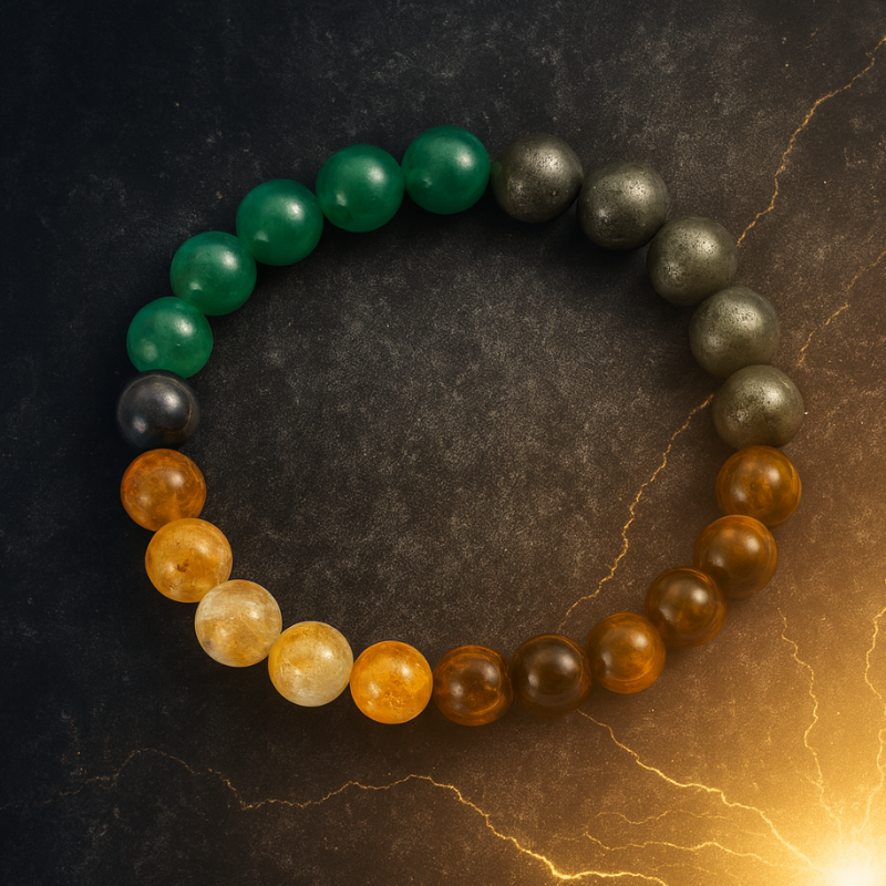 handcrafted money magnet gemstone bracelet on white background