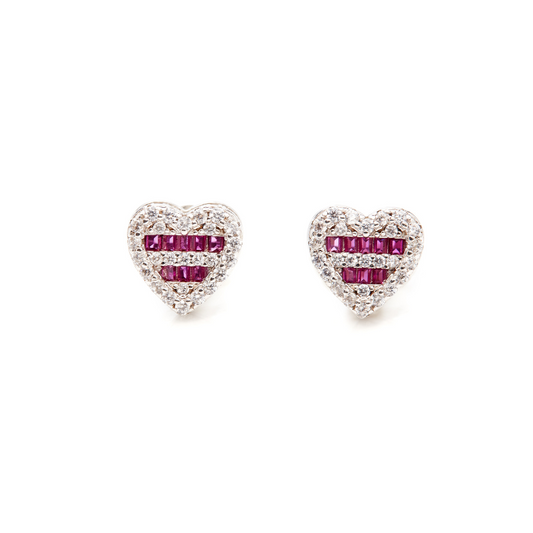 925 Silver Ruby Heart Stud Earrings