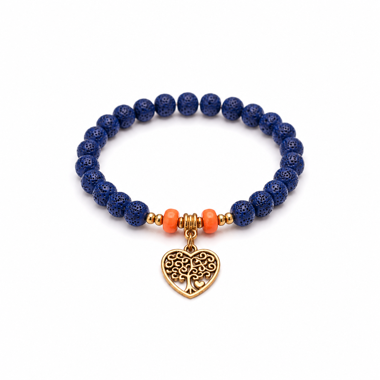 Color Pop Blue Lava Bead Bracelet with Tree of Life Charm