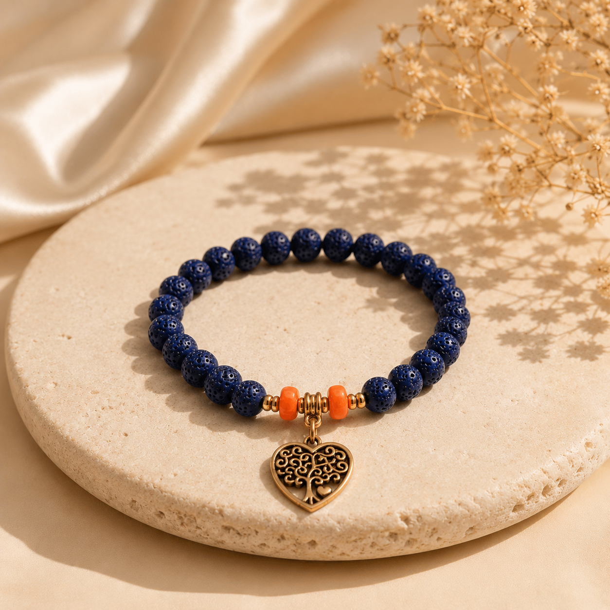 Color Pop Blue Lava Bead Bracelet with Tree of Life Charm