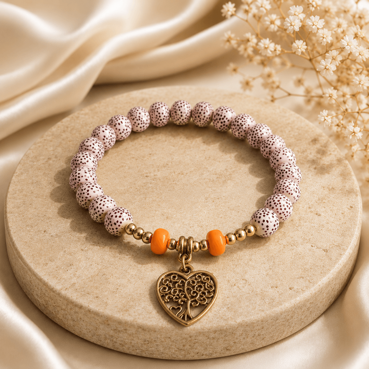 Color Pop Ivory Speckle Tree of Life Bracelet