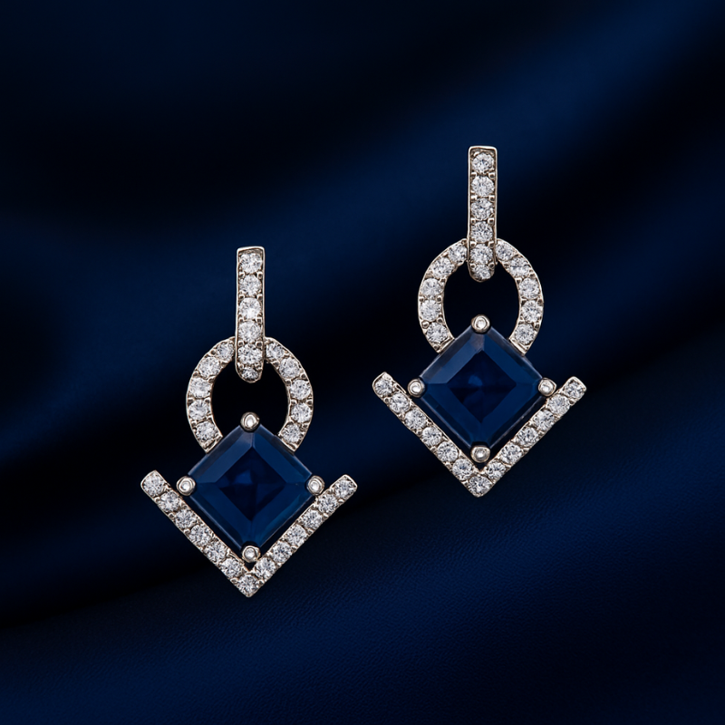 Midnight Sapphire Charm 925 Silver Earrings