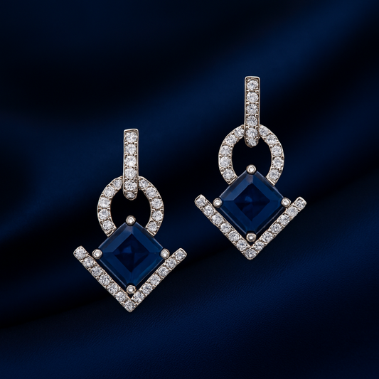 Midnight Sapphire Charm 925 Silver Earrings