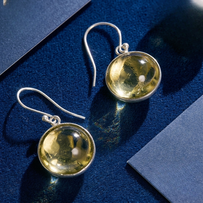 Lemon Quartz Drop Earrings in 925 Sterling Silver | Natural Stone Silver Jewelry
