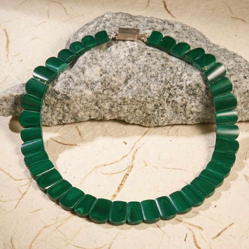 Signature Imperial Malachite Choker | Hand-Carved Natural Gemstone with 925 Sterling Silver