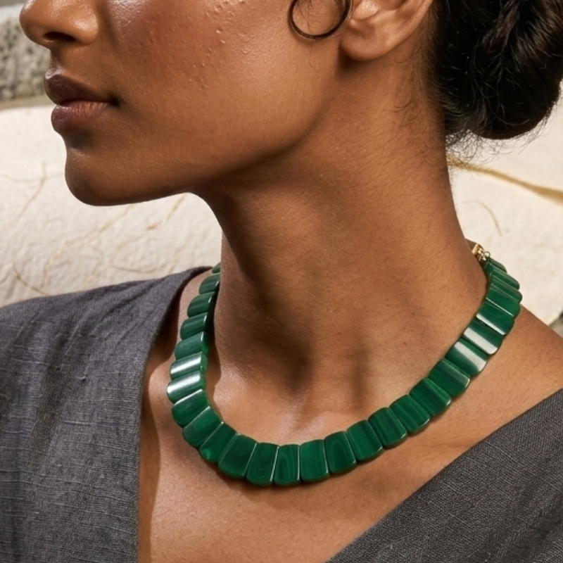 Signature Imperial Malachite Choker | Hand-Carved Natural Gemstone with 925 Sterling Silver