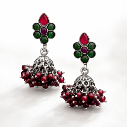 RIAS Ruby Bloom 925 Silver Jhumkas