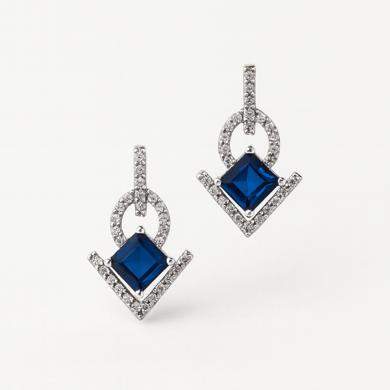 Midnight Sapphire Charm 925 Silver Earrings