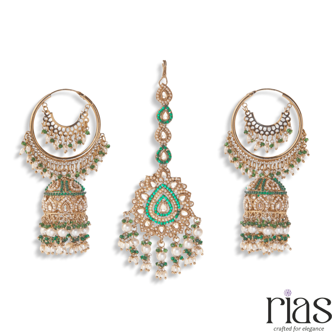 Emerald Charm Bridal Maang Tikka Jewelry Set