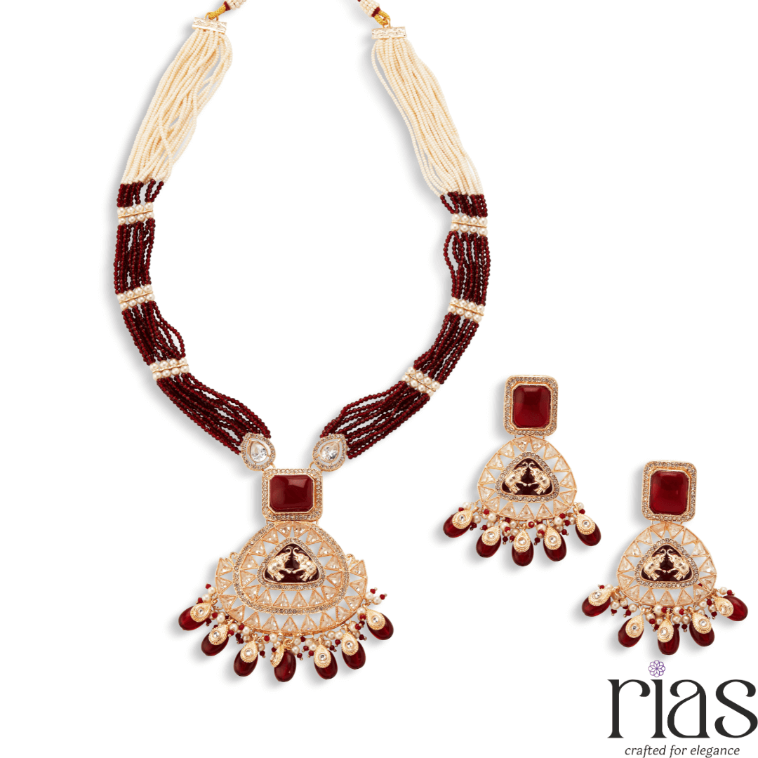 Crimson Royale Rose-Gold plated CZ studded Necklace Set