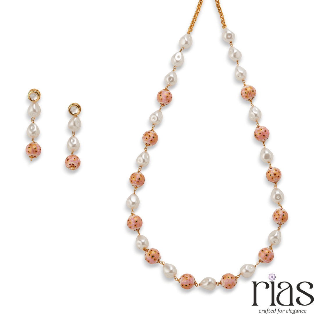 Blush Glow Pearl & Polka Charm Necklace Set