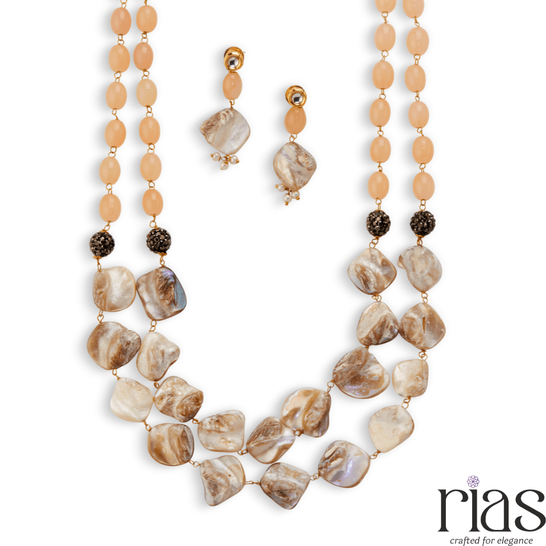 Amber Glow mother pearl & Bead Multi-Layer Necklace Set