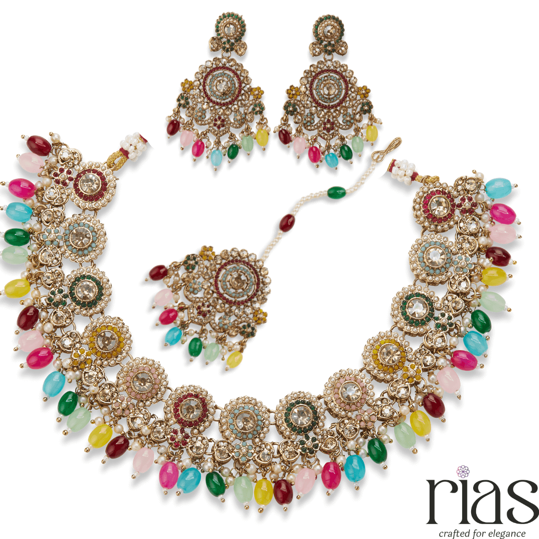 Luxury Kundan Bridal Multicolor Polki Necklace Set