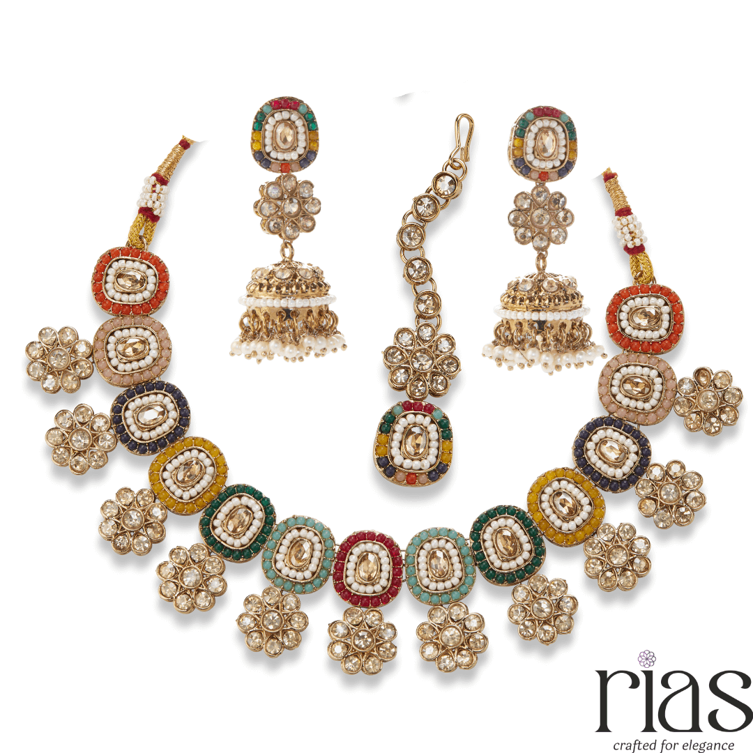 Regal Multi-Color Kundan & Pearl Bridal Necklace Set