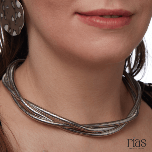 Silver-Tone Multi-Layer Mesh Choker Necklace